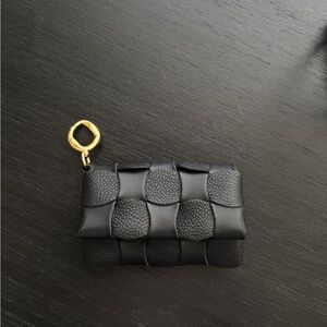 Polene Neiti wallet Black Woven Leather Keychain